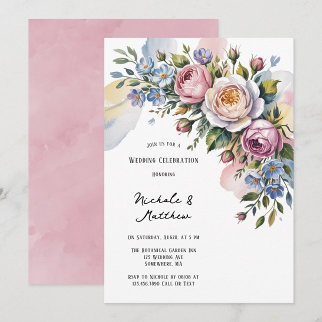 Invitation Célébration du Mariage du bouquet floral romantiqu (Devant / Derrière)