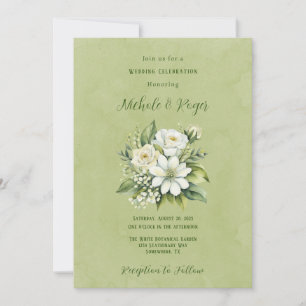 Invitation Célébration du Mariage peint en vert de fleurs bla