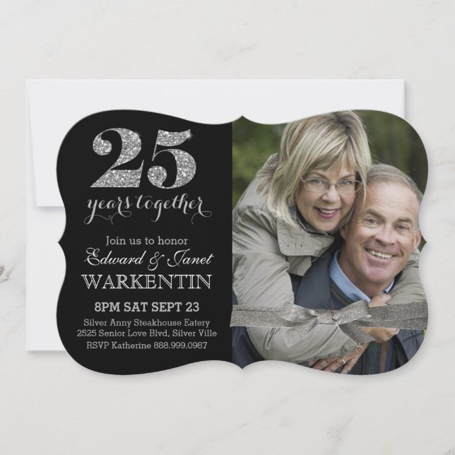 Invitation Célébration élégante de 25 ans de mariage en argen (Devant)