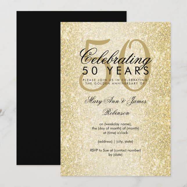 Invitation Célébration élégante de 50 ans de mariage avec pai (Devant / Derrière)