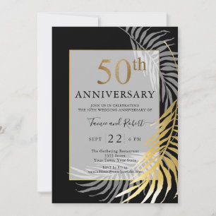 Invitation Célébration élégante de 50 ans de mariage noir or 