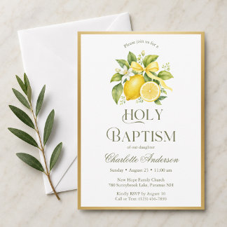 Invitation Célébration élégante de baptême au citron | Citron