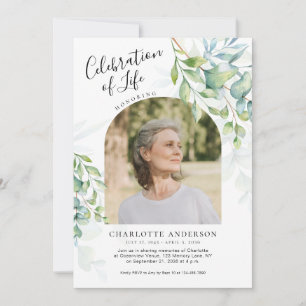 Invitation Célébration Élégante de la Vie au Eucalyptus Photo
