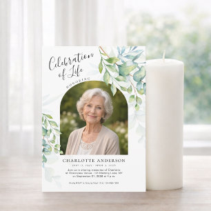 Invitation Célébration Élégante de la Vie au Eucalyptus Photo