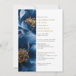 Invitation Célébration élégante de la vie en fleurs bleues ma