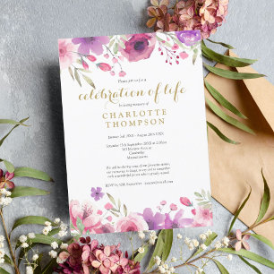 Invitation Célébration Élégante de la Vie Fleurs Funérailles