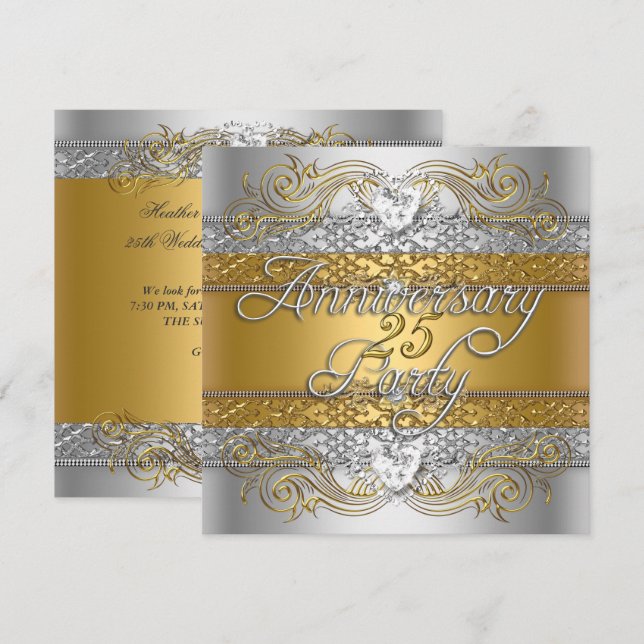 Invitation Célébration élégante du 25e anniversaire en argent (Devant / Derrière)