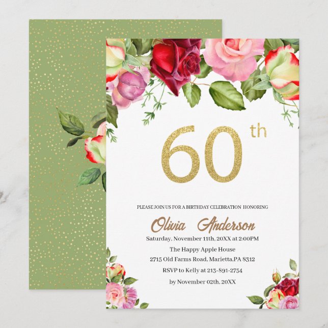 Invitation Célébration élégante du 60e anniversaire aquarelle (Devant / Derrière)