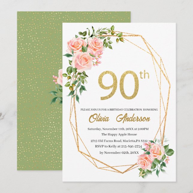 Invitation Célébration élégante du 90e anniversaire Aquarelle (Devant / Derrière)