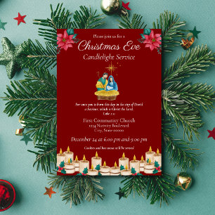 Invitation Célébration festive rouge de Noël, Veillée de Noël
