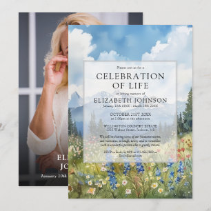 Invitation Célébration florale de montagne de la vie Funérail