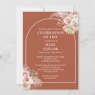 Invitation Célébration funéraire de la vie Floral Pampas Herb