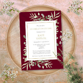 Invitation Célébration funéraire de la vie Verdure Bourgogne