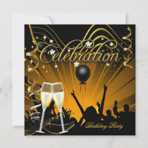 Invitation Célébration Gold Champagne Anniversaire Dance Part