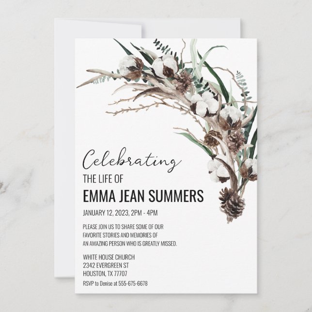 Invitation Célébration hivernale de la vie de la verdure en c (Devant)