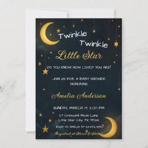 Invitation Célébration Lunaire Dorée Nuit Étoilée Baby Shower