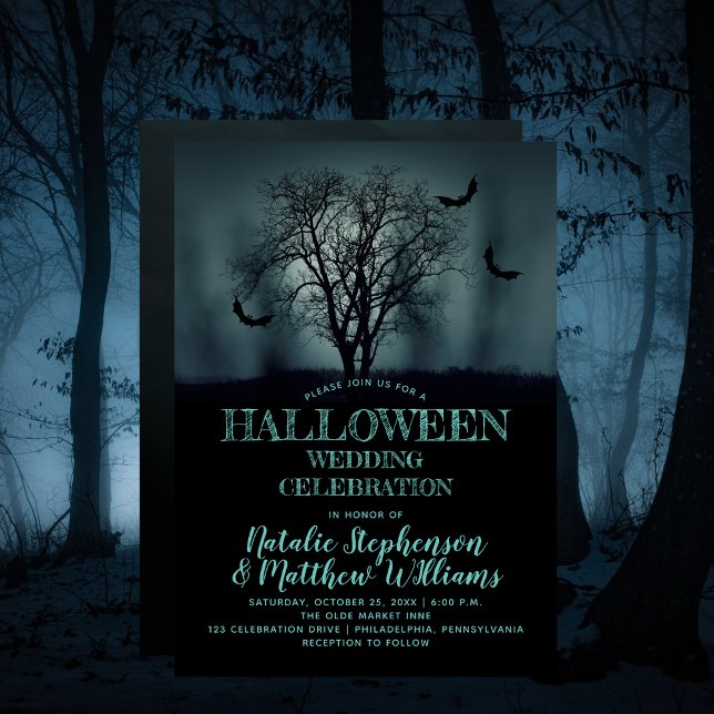 Invitation Célébration Mariage d'Halloween Eerie Tree Bats (Eerie Tree Bats Halloween Wedding Celebration Invitation)