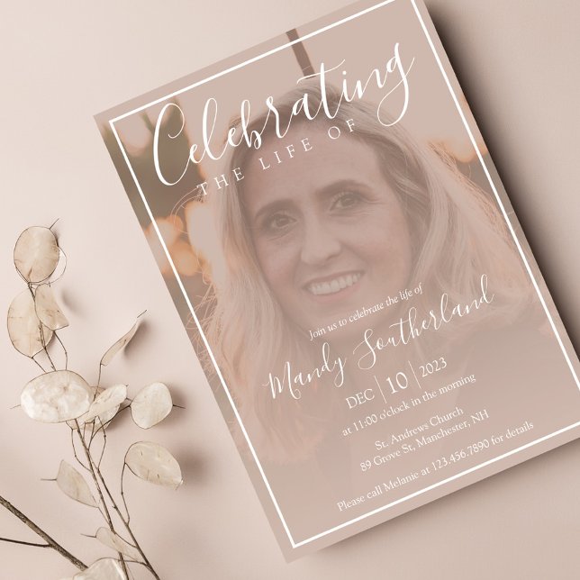 Invitation Célébration minimale de la vie Élégante Script pho (Créateur téléchargé)