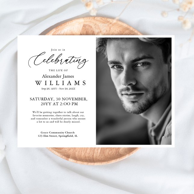 Invitation Célébration minimale de la vie Photo Funérailles c (Créateur téléchargé)