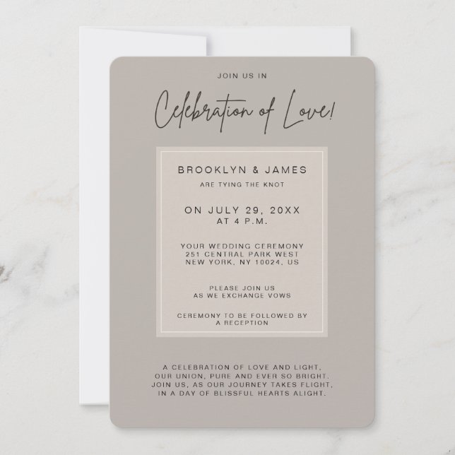 Invitation Célébration Minimale De L'Amour Mariage Beige (Devant)