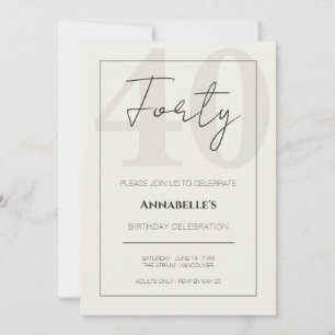 Invitation Célébration minimale élégante pour les 40 ans