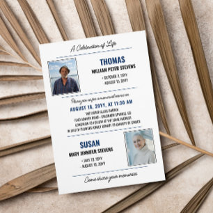 Invitation Célébration moderne Blue Black Life Double Mémoria