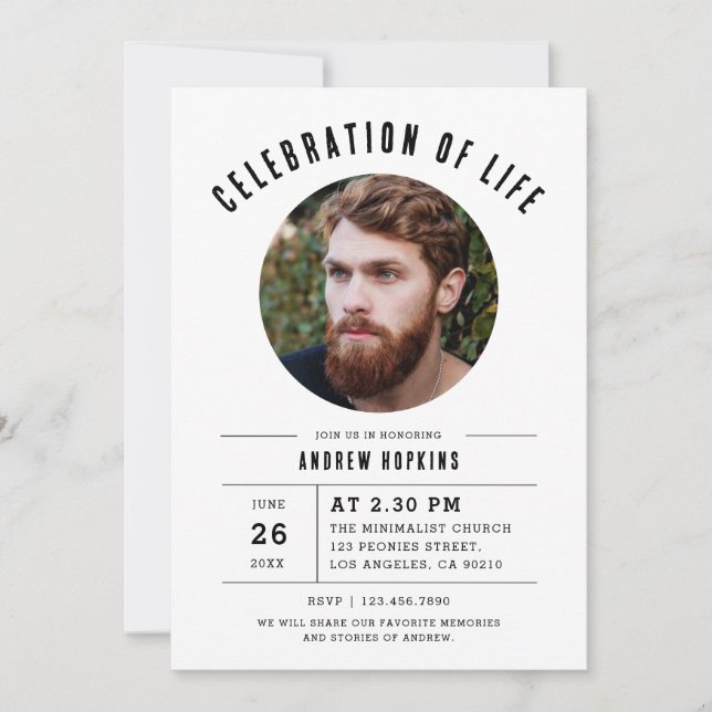 Invitation Célébration Moderne De La Vie Funéraire Photo (Devant)