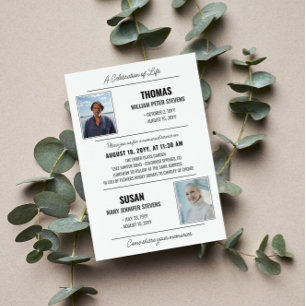 Invitation Célébration moderne de la vie noire gris Double Mé