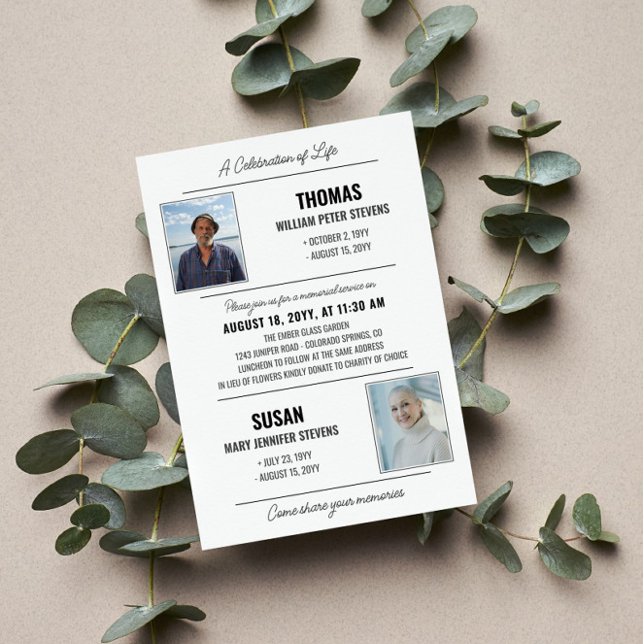 Invitation Célébration moderne de la vie noire gris Double Mé (Créateur téléchargé)