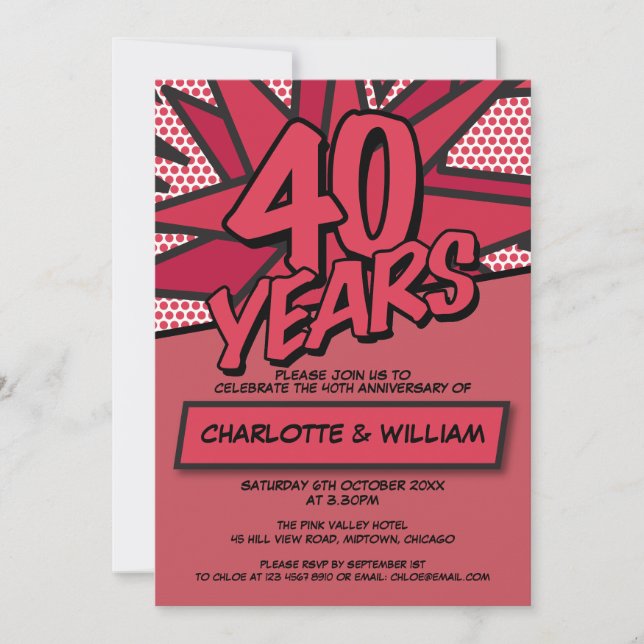 Invitation Célébration moderne et amusante des 40 ans de mari (Devant)