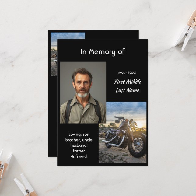 Invitation Celebration of Life  Motorcycle Biker Chopper (Devant/Arrière en situation)