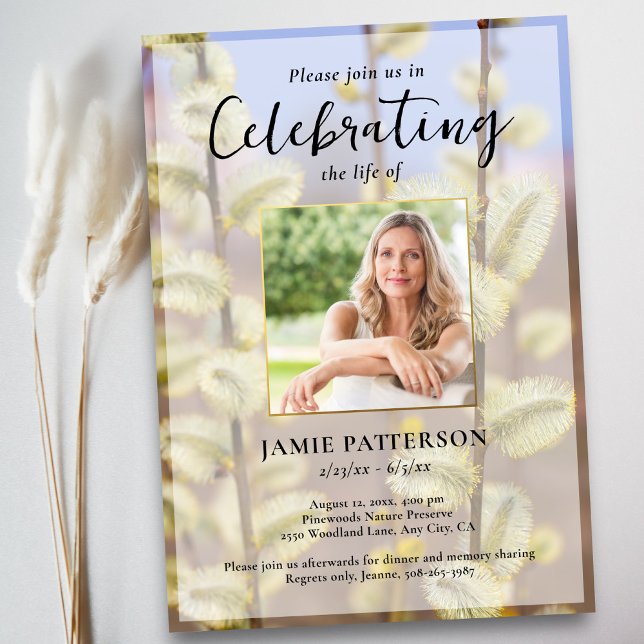 Invitation Celebration of Life Photo, Pussy Willows Funeral (Créateur téléchargé)