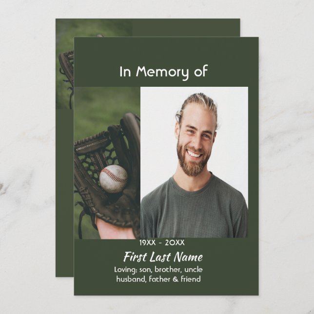 Invitation Celebration of Life Service Baseball Game Player  (Devant / Derrière)