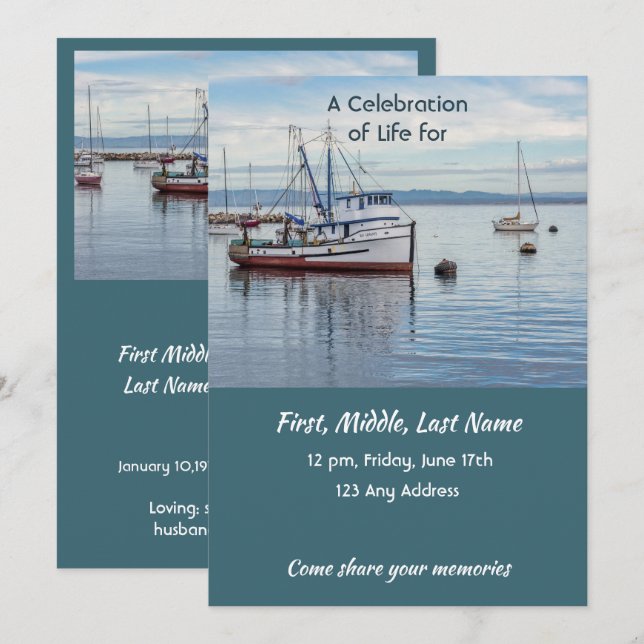 Invitation Celebration of Life Service  Commercial Fisherman (Devant / Derrière)