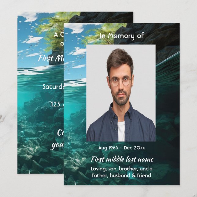 Invitation Celebration of Life Service Deep Sea Diving Diver (Devant / Derrière)