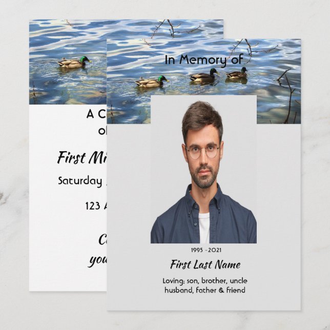 Invitation Celebration of Life Service, Lake Ducks Birds (Devant / Derrière)