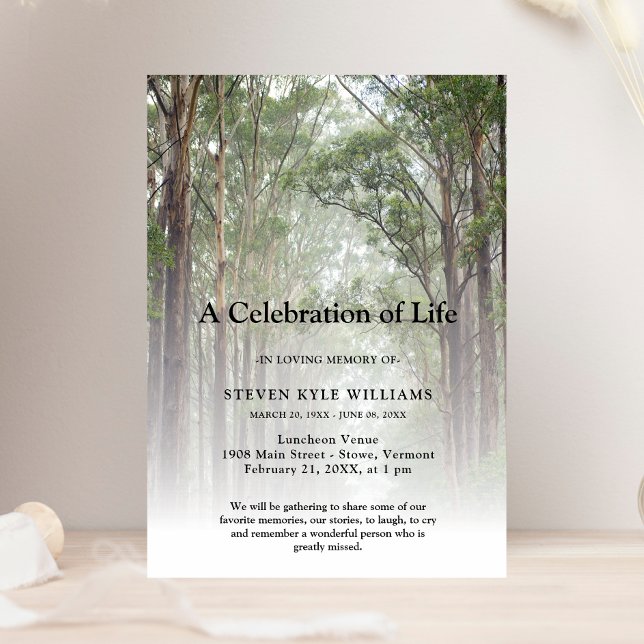 Invitation Célébration personnalisée de la vie Forêt funérair (Forest Celebration of Life Invitation)