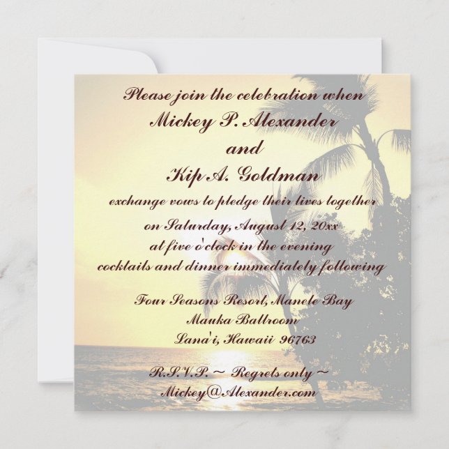 Invitation Célébration romantique de mariage de plage (Devant)