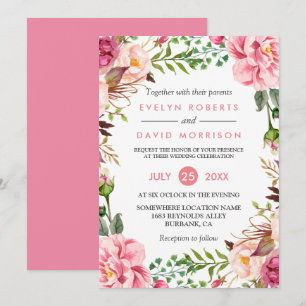 Invitation Célébration romantique du Mariage botanique rose