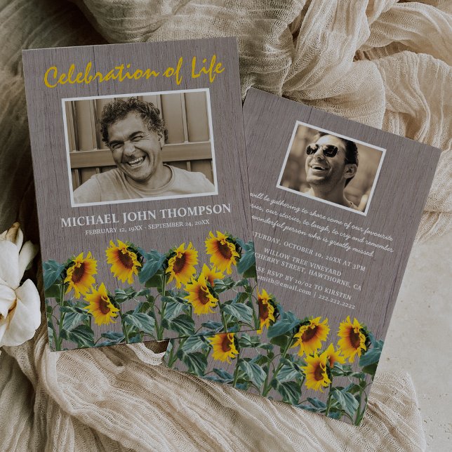 Invitation Célébration rustique de la vie | Tournesols (Créateur téléchargé)