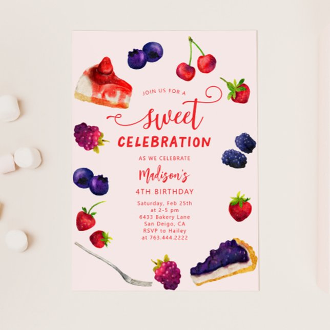 Invitation Célébration sucrée Berries et gâteaux Anniversaire (Créateur téléchargé)