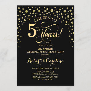Invitation Célébration surprise du 5e anniversaire - Or noir