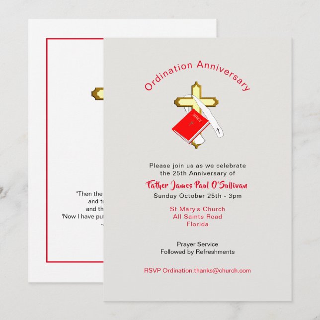 Invitation Célébrations de l'anniversaire de l'ordre du prêtr (Devant / Derrière)