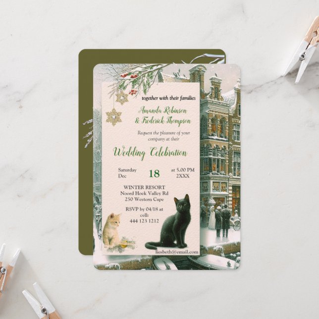 Invitation Célébrations d'hiver dans la neige, avec Kittens (Devant/Arrière en situation)