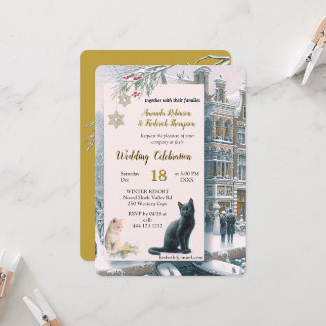 Invitation Célébrations d'hiver dans la neige, avec Kittens (Devant/Arrière en situation)