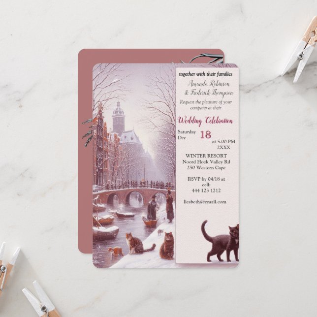 Invitation Célébrations d'hiver dans la neige, avec Kittens (Devant/Arrière en situation)
