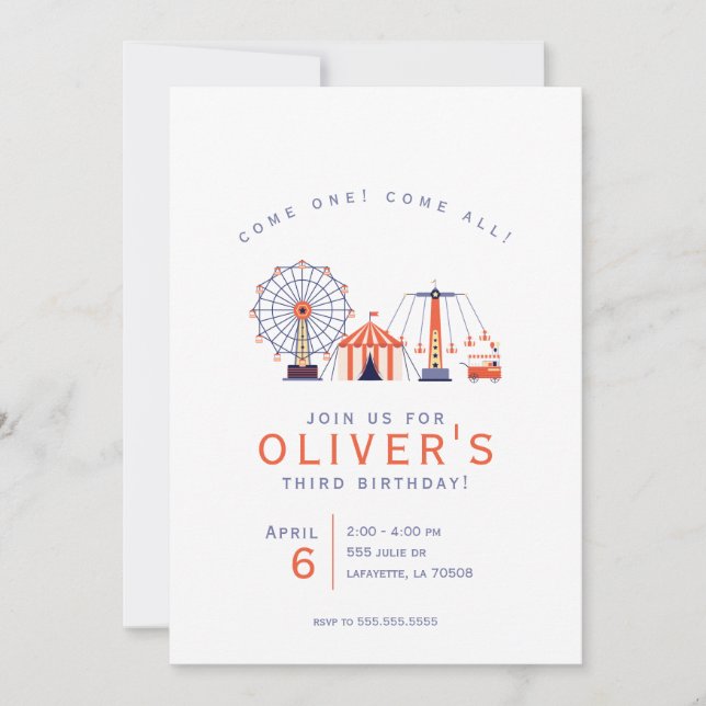 Invitation Célèbre Carnaval Cirque Anniversaire Fête Invitati (Devant)