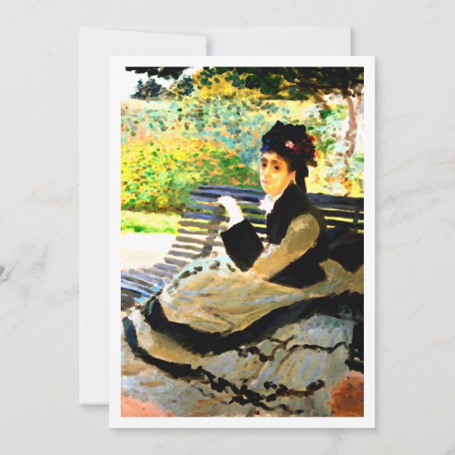 Invitation Célèbre tableau Camille Monet sur un banc de jardi (Devant)