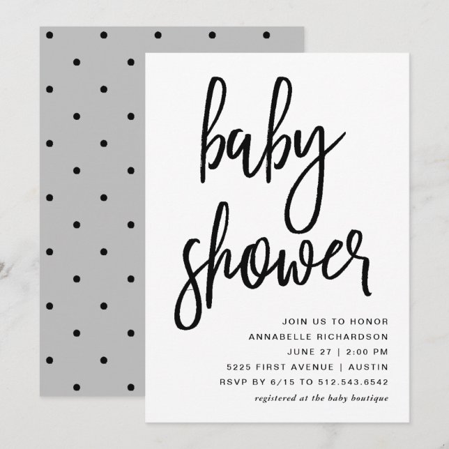 Invitation Célébrer | Baby shower de typographie moderne (Devant / Derrière)