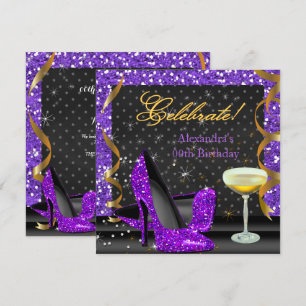 Invitation Célébrer la Parties scintillant Noire violet d'or 